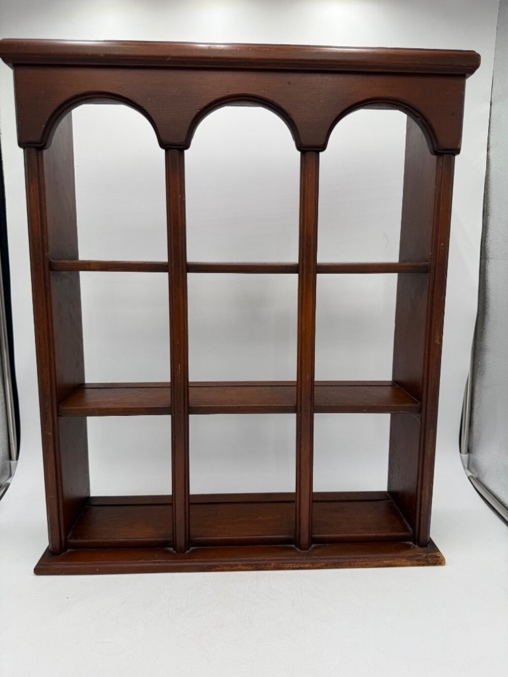 Vintage Wooden Wall Shelf Tea Cup Plate Wood Counter Display Curio Cabinet Arche